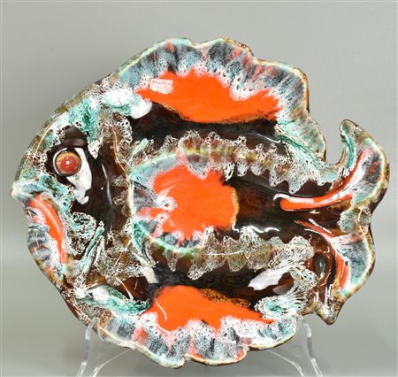 SVUOTATASCHE in ceramica smaltata di Vallauris raffigurante pesce tropicale...