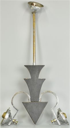 LAMPADARIO in stile art deco, in metallo e legno, h cm 65 anni '30 Difetti,...