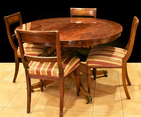 TAVOLO A VELA INGLESE CON 4 SEDIE imbottite e piano ribaltabile h cm 74 diam...