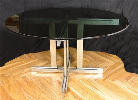 TAVOLO importante tavolo di design attribuito a Willy Rizzo, base in acciaio...