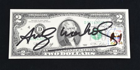 Andy Warhol TWO DOLLARS BILL (Thomas Jefferson) intervento su banconota, cm...