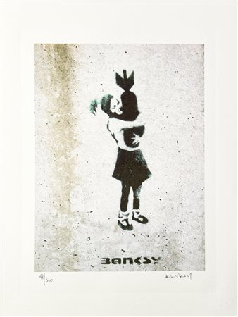 Da Banksy BOMB HUGGER eliografia su carta Arches, cm 38x28; es. 41/300...