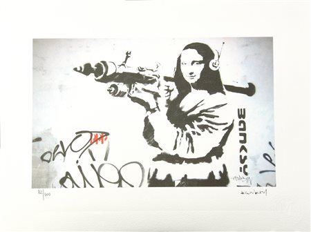 Da Banksy MONA LISA BAZOOKA eliografia, cm 28x38; es. 82/300 tiratura e...