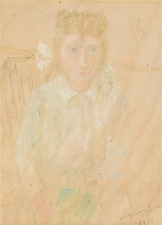 Pio Semeghini BAMBINA CON FRUTTA olio su tavola, cm 21x16,5 firma e data...