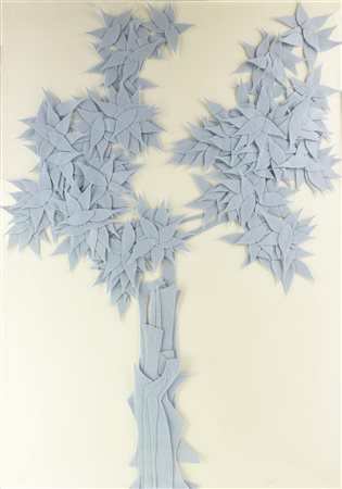 Mario Ceroli ALBERO feltro applicato su carta, cm 100x70,5; es. 58/90 firma...