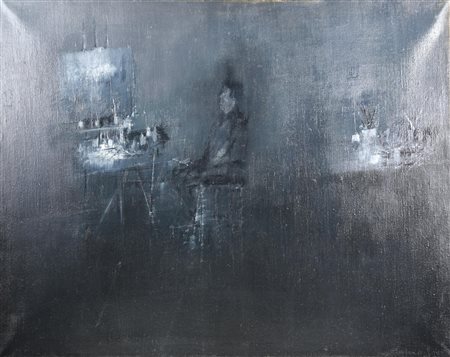 Giuseppe Banchieri INTERNO DELLO STUDIO olio su tela, cm 80x100 firma e data...