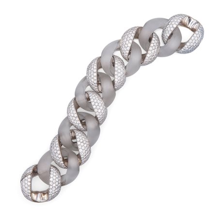 Bracciale in oro bianco e giallo, diamanti e cristallo di rocca