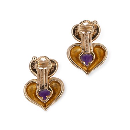 Orecchini a doppio cuore in oro giallo e ametiste, Van Cleef & Arpels 