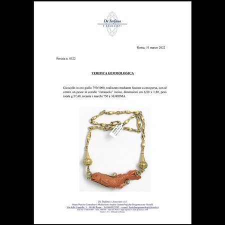 Girocollo in oro giallo e corallo cerasuolo inciso