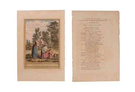 JB OUDRY FABLE LA FONTAINE LES FEMMES ET LE SECRET – GRAVURE ORIGINALE XVIIIÈME XVIII secolo