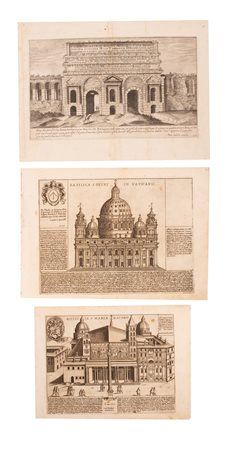 Lotto di tre incisioni del 1600 su Roma