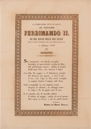 Sonetto La fedelissima città dell'Aquila al piissimo Ferdinando II Re del Regno delle Due Sicilie