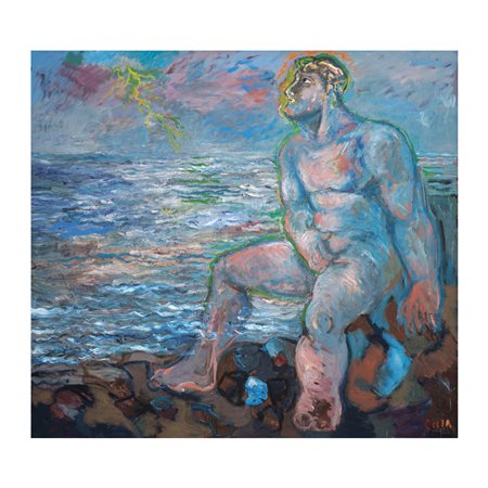 Sandro Chia, In landschaft blickende figur