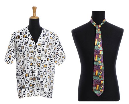 MEMPHIS MILANO CAMICIA IN COTONE E CRAVATTA IN SETA anni 80