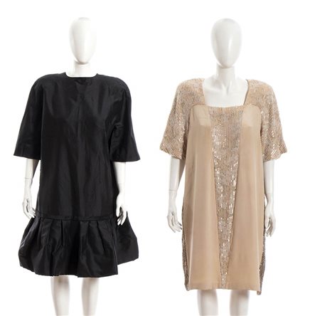 MILA SCHON ALTA MODA ABITO IN SHANTUNG NERO E ABITO IN SETA ROSA CHIARO