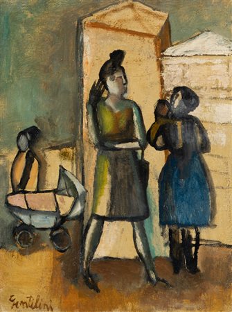 FRANCO GENTILINI (1909-1981) - Donna con carrozzina, 1950