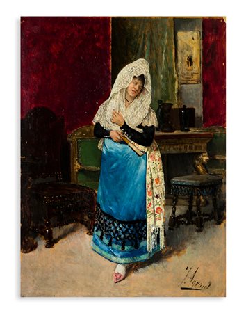 JOAQUÍN AGRASOT Y JUAN (1836-1919) - Figura in un interno