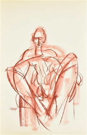 GIANBAR (Gianni Baretta) FIGURA SEDUTA tecnica mista su carta, cm 50x32,5 firma