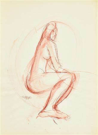 GIANBAR (Gianni Baretta) DONNA ACCOVACCIATA tecnica mista su carta, cm...