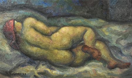 Giovanni Misani STUDIO DI NUDO affresco, cm 77x53 firma e data sul retro:...