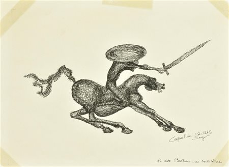 Sergio Capellini L'ATTACCO DEL CAVALIERE china su carta, cm 21x29,5 firma,...