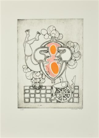 Mario Molinari COMPOSIZIONE incisione su carta colorata a mano, battuta cm...