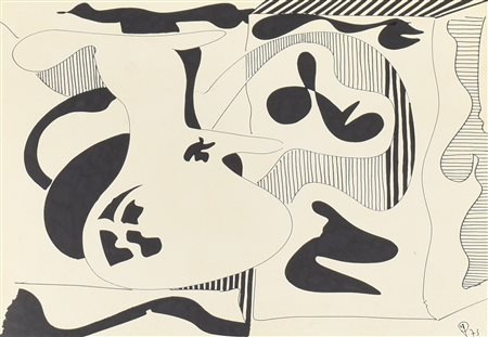 Ignoto COMPOSIZIONI lotto di 4 pennarelli su carta, cm 34x24 ciascuno sigla e...