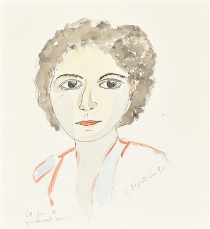 L. Mondino LA ZIA A QUARANT'ANNI acquarello su carta, cm 24x22,5 firma,...