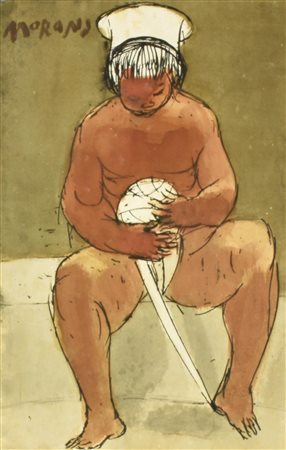 Frederico Moroni RAGAZZA CON GOMITOLO china e acrilico su carta, cm 41x27...