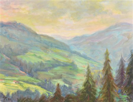 Giovanni Misani PAESAGGIO MONTANO olio su tela, cm 35x45 firma e data...