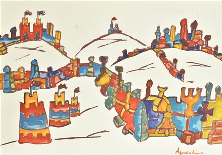 Appendino CASTELLI tecnica mista su carta Fabriano, cm 23,5x33 firma