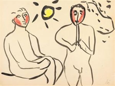 Enrico Baj Milano 1924 - Vergiate (Va) 2003 Due figure, (1954) Inchiostro e...