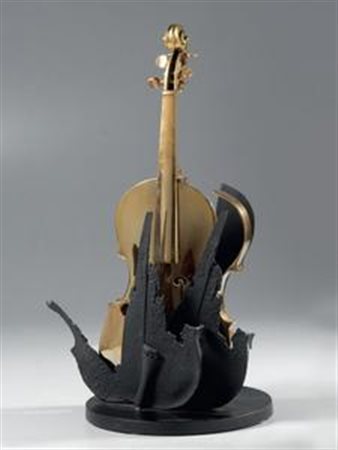Arman Nizza 1928 - 2005 Violino Scultura in bronzo patinato e dorato,...