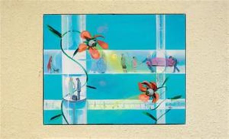 Frank Moore New York 1946 Skywalk, 1989 Olio e tecnica mista su tela tesa su...