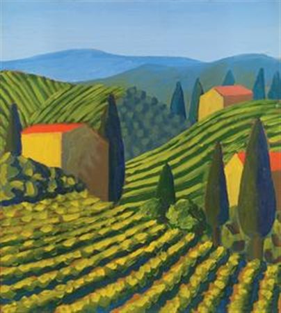 Salvo Leonforte (En) 1947 Vigneti, 1995 Olio su cartone, cm. 35x31,1 Firma,...