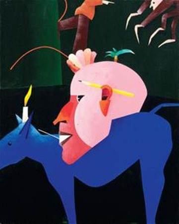 Emilio Tadini Milano 1927 - 2002 Fiaba Acrilico su tela, cm. 81x65 Firma e...