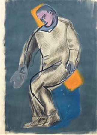 Sandro Chia Firenze 1946 Figura Tecnica mista su carta, cm. 64,2x46,4 Firma...