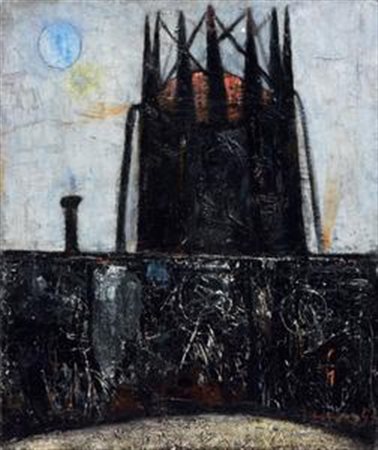 Gianfranco Ferroni Livorno 1927 - Bergamo 2001 Gasometro, 1957 Olio su tela,...