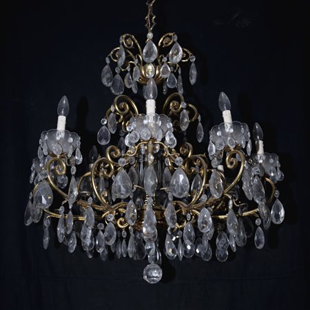 Lampadario a otto fiamme in cristallo di Boemia