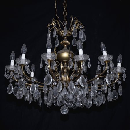 Lampadario a dieci fiamme in cristallo di Boemia