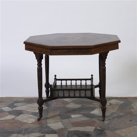 Tavolino ottagonale in noce e palissandro