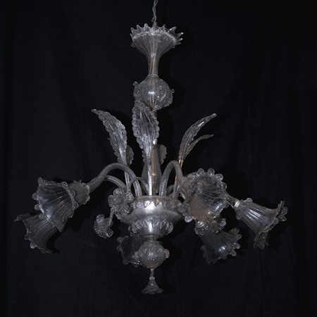 Lampadario a sei luci in vetro di Murano