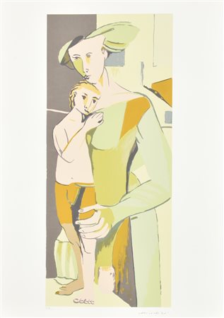 Remo Brindisi MADRE CON BAMBINO serigrafia su carta, cm 70x50; es. P.A. firma