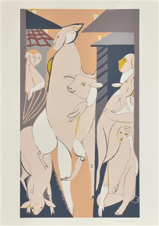 Remo Brindisi FIGURE E ANIMALI serigrafia su carta, cm 70x50; es. P.A. firma
