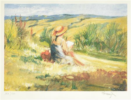 Parmigiani LETTRICE IN CAMPAGNA litografia su carta, cm 17x24; es. 114/150 firma