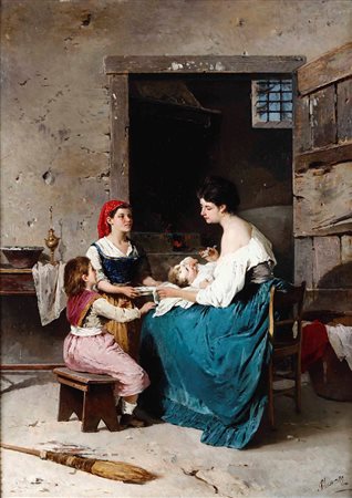 Peluso Francesco, Scena domestica, madre con bambini