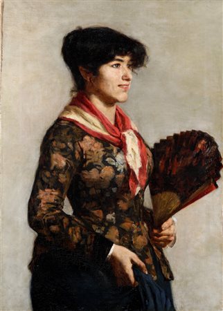 Giovane donna con ventaglio Scuola veneta del XIX-XX secolo