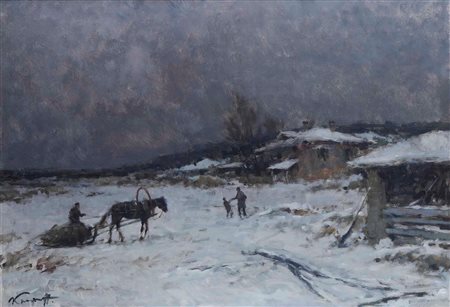 Karpoff Ivan, Paesaggio invernale con figure e slitta