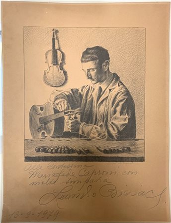 Benvenuto Disertori "Il liutaio Leandro Bisiach junior" 
litografia
cm 45,5x34,5