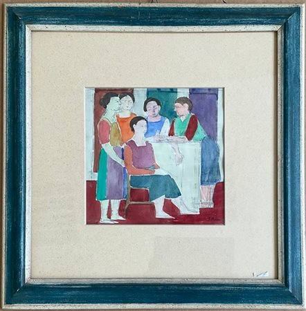 Pompeo Borra "Donne al tavolo" 
matita e acquerello su carta
cm 20,5x21,5
firmat